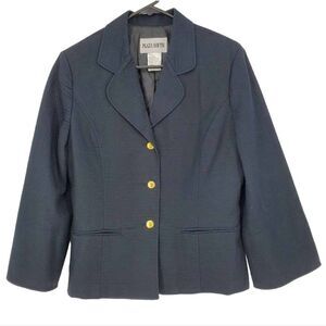 Plaza South Navy Blue Gold Button Down Blazer with Lace Up Sleeves Size 12